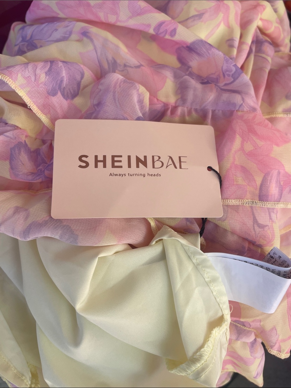 SHEIN Yellow Floral Ruffle Sundress with Pink & Lavender Accents - Picture 3 of 3